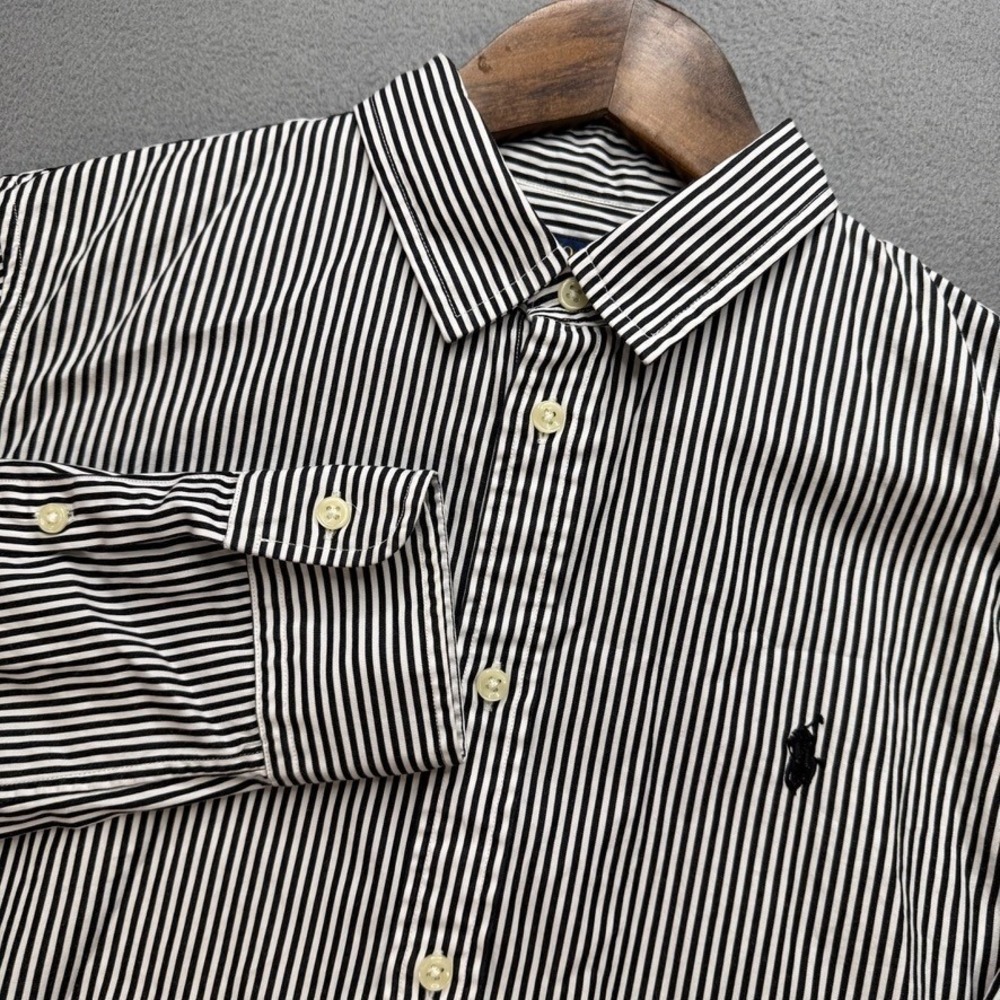 Polo Ralph Lauren Custom Fit Striped Button Down Shirt 14 Black White Pony Prep